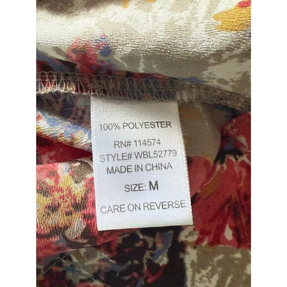 Pleione Multicolored Floral V-Neck Short Sleeve Snap Closure Top Women's M - Picture 9 of 10